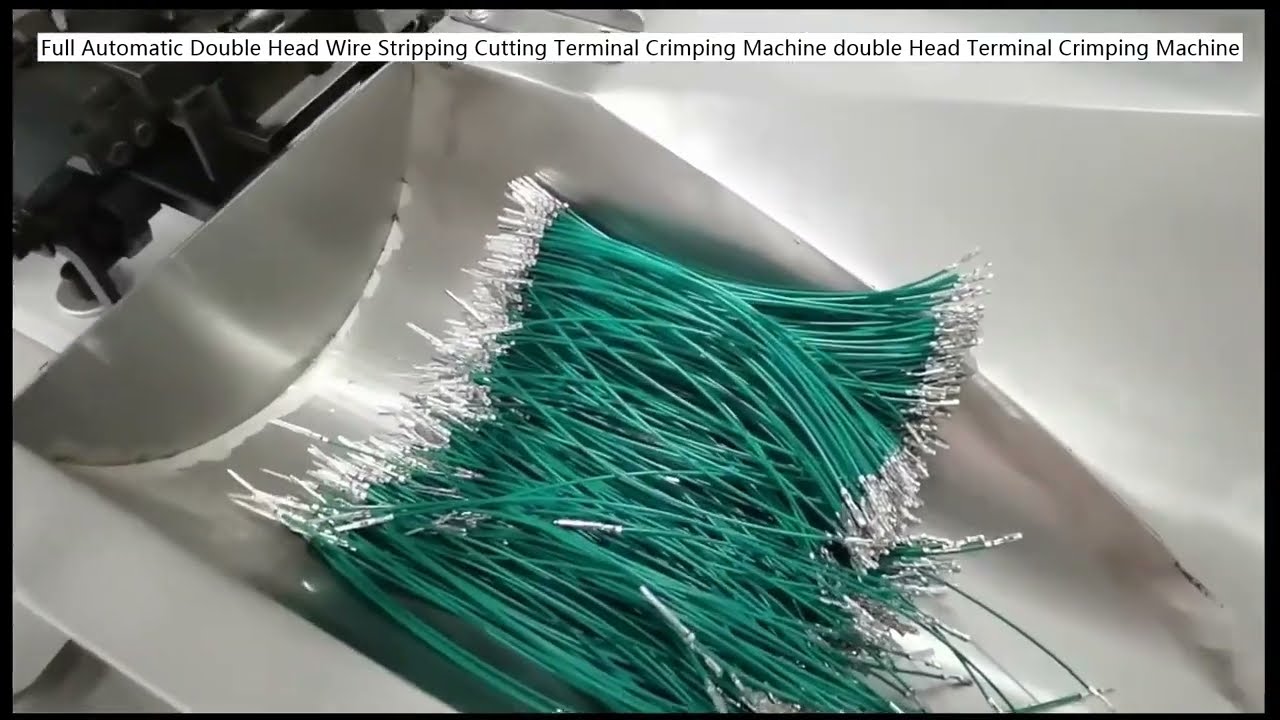 เครื่องดึงสายไฟตัดเปลือยและคริมพ์ขั้วต่ออัตโนมัติหัวคู่ (Full Automatic Double Head Wire Stripping Cutting Terminal Crimping Machine)